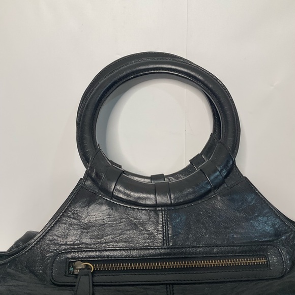 Babee D Black Python Leather Boho Handbag Large Lined Interior 3 Front Pockets - Picture 5 of 16